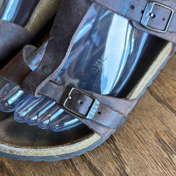 Birkenstock Brown Leather Sandals with Contoured Footbed - Picture 2 of 6